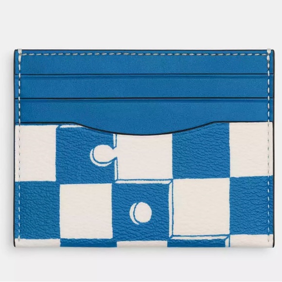 Handbags - COACH CR396 Slim Id Card Case Checkerboard Print Coated Canvas & Leather Blue